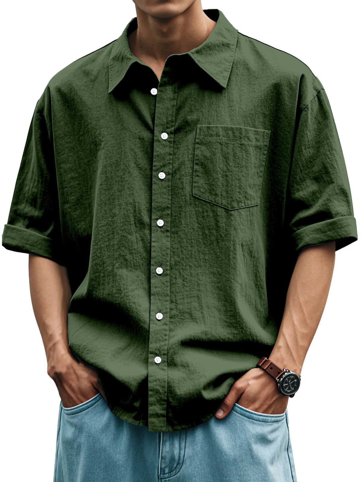 Men's Casual Everyday Solid Color Plaid Short Sleeve Button-down Shirt