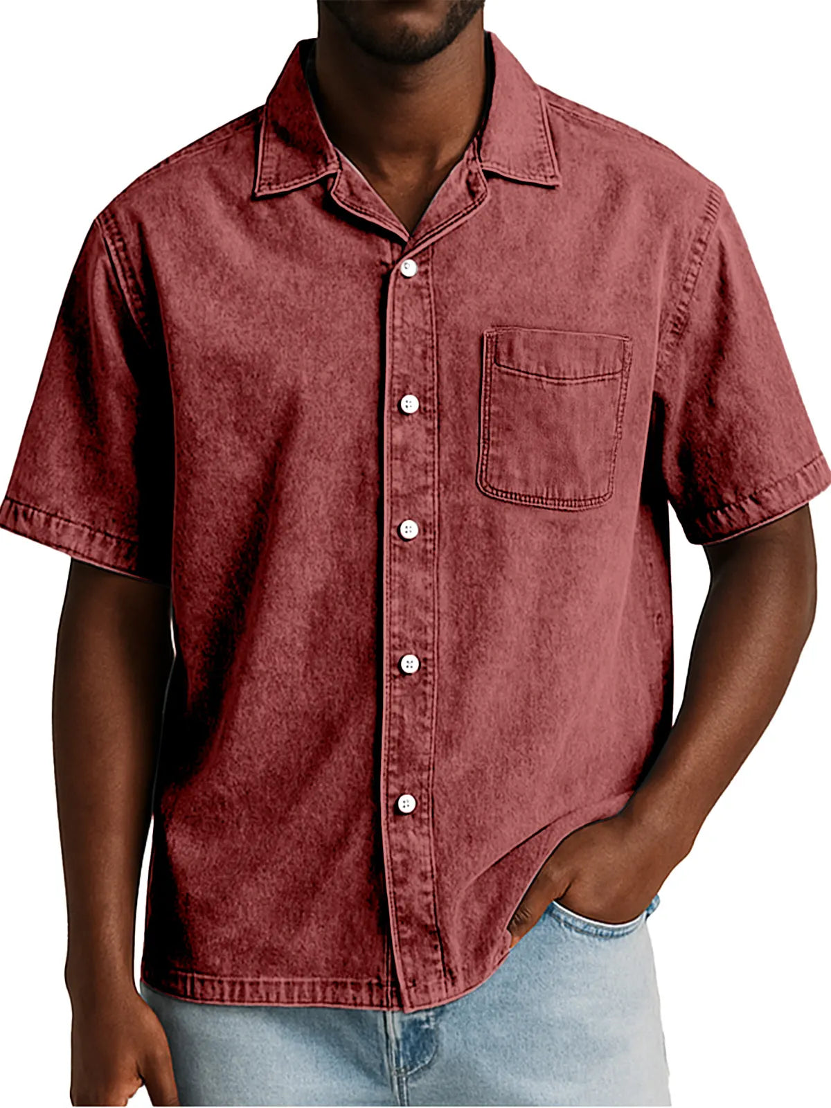 Men's Retro Solid Color Loose Cuban Collar Short Sleeve Shirt