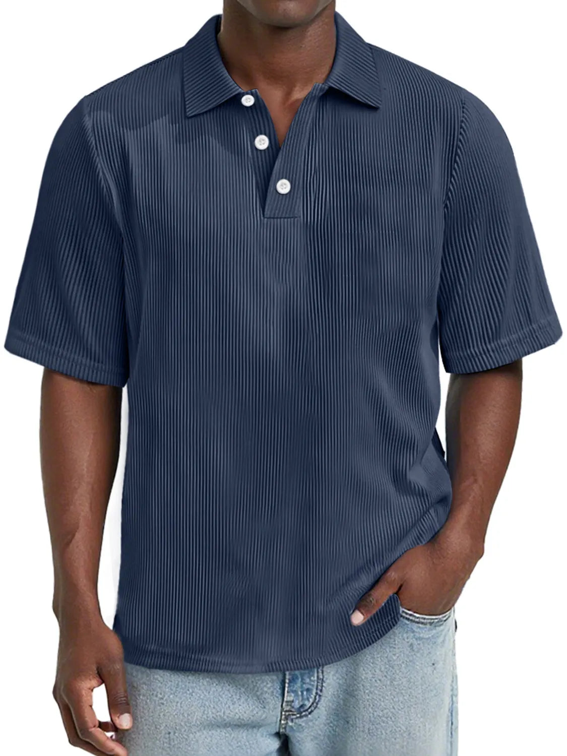 Men's Daily Rip Texture Casual Lapel Button Short-sleeved Polo Shirt