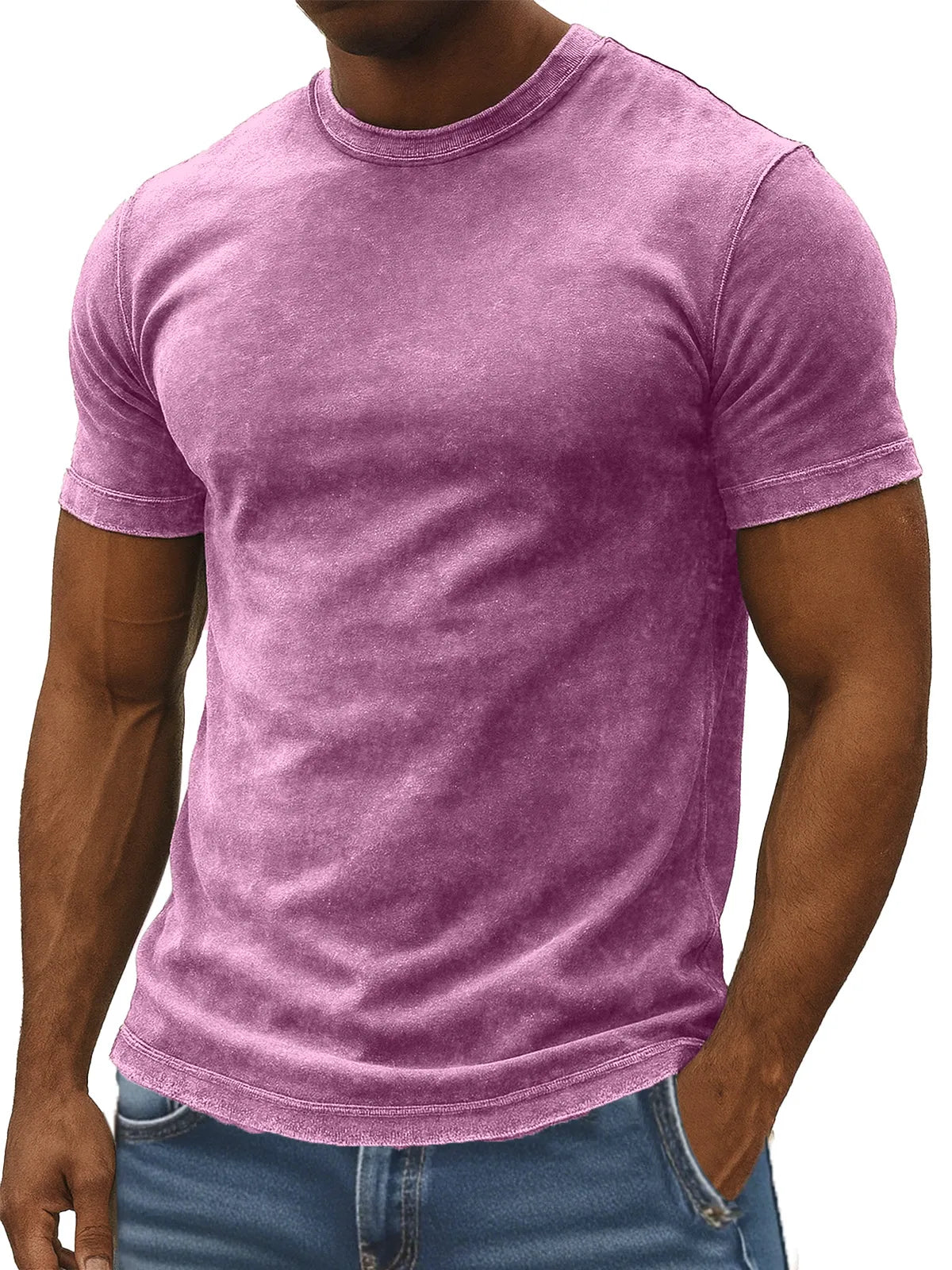 Men's Retro Simple Daily Solid Color Washed Cotton T-shirt