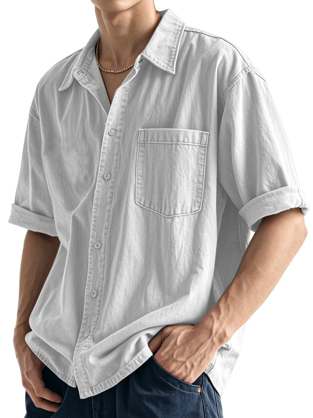 Men's Casual Simple Daily Solid Color Short Sleeve Shirt