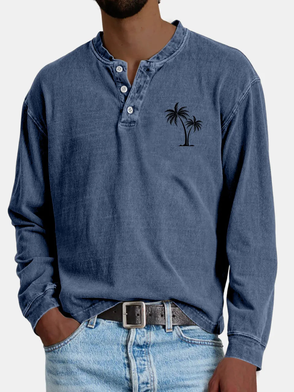 Men's Casual Vintage Coconut Print Button-down Henley