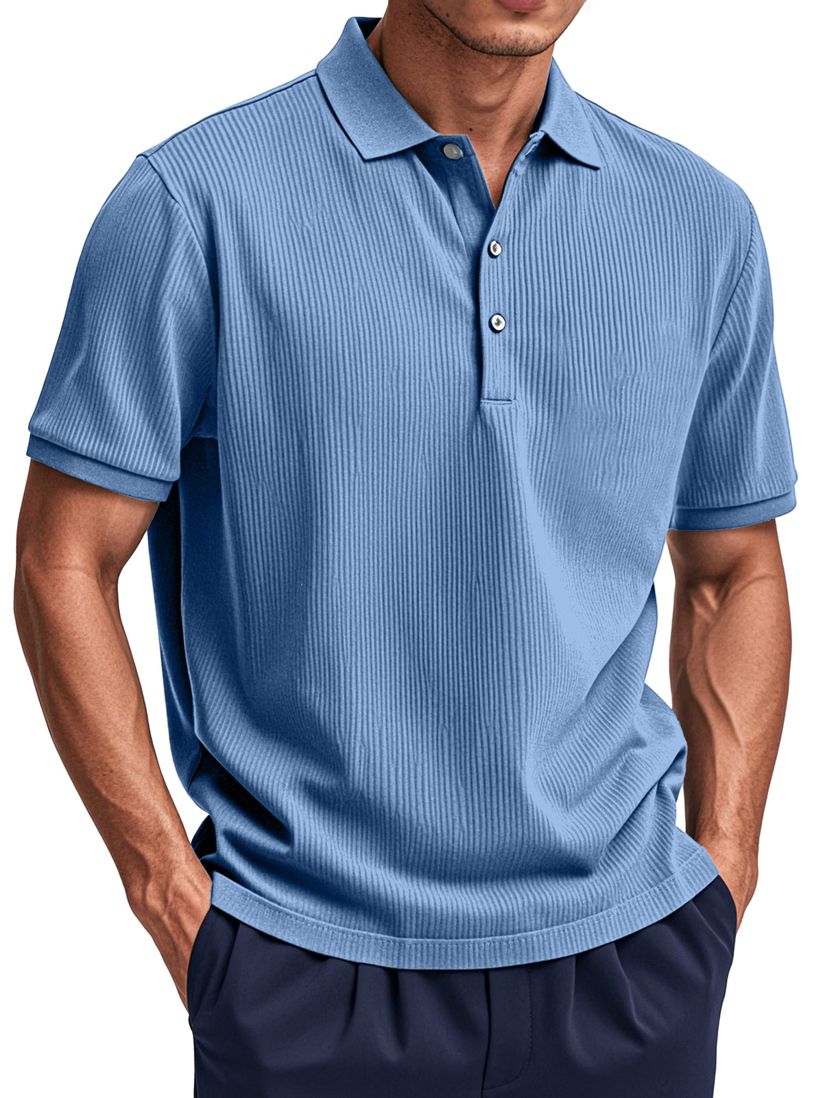 Men's Daily Simple Vertical Pit Short-sleeved Button Polo Shirt