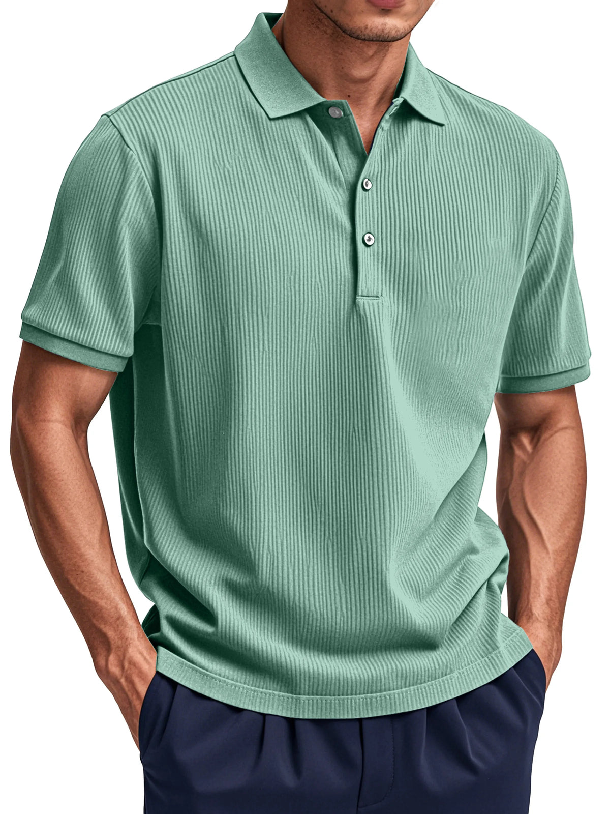 Men's Daily Simple Vertical Pit Short-sleeved Button Polo Shirt