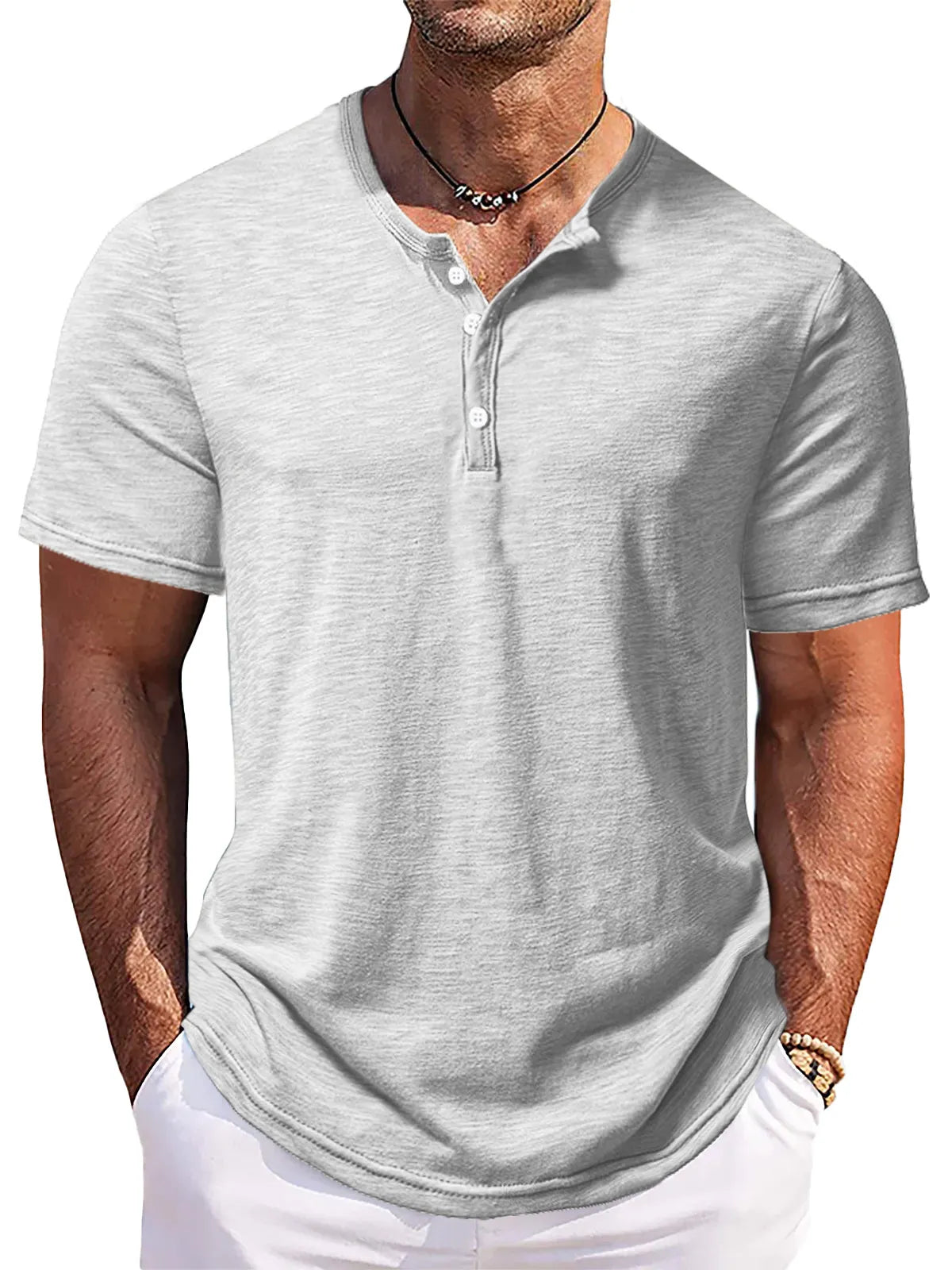 Men's Solid Color Comfort Button-down Short Sleeve Henley