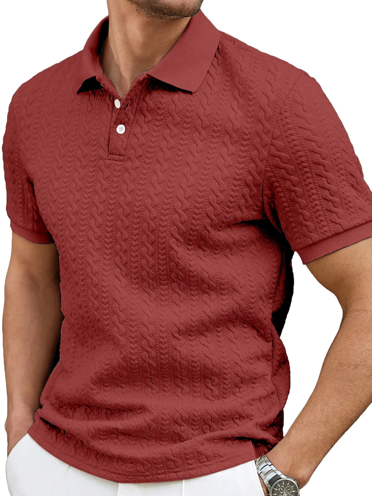 Men's Casual Solid Color Texture Loose Short-sleeved Lapel Polo Shirt