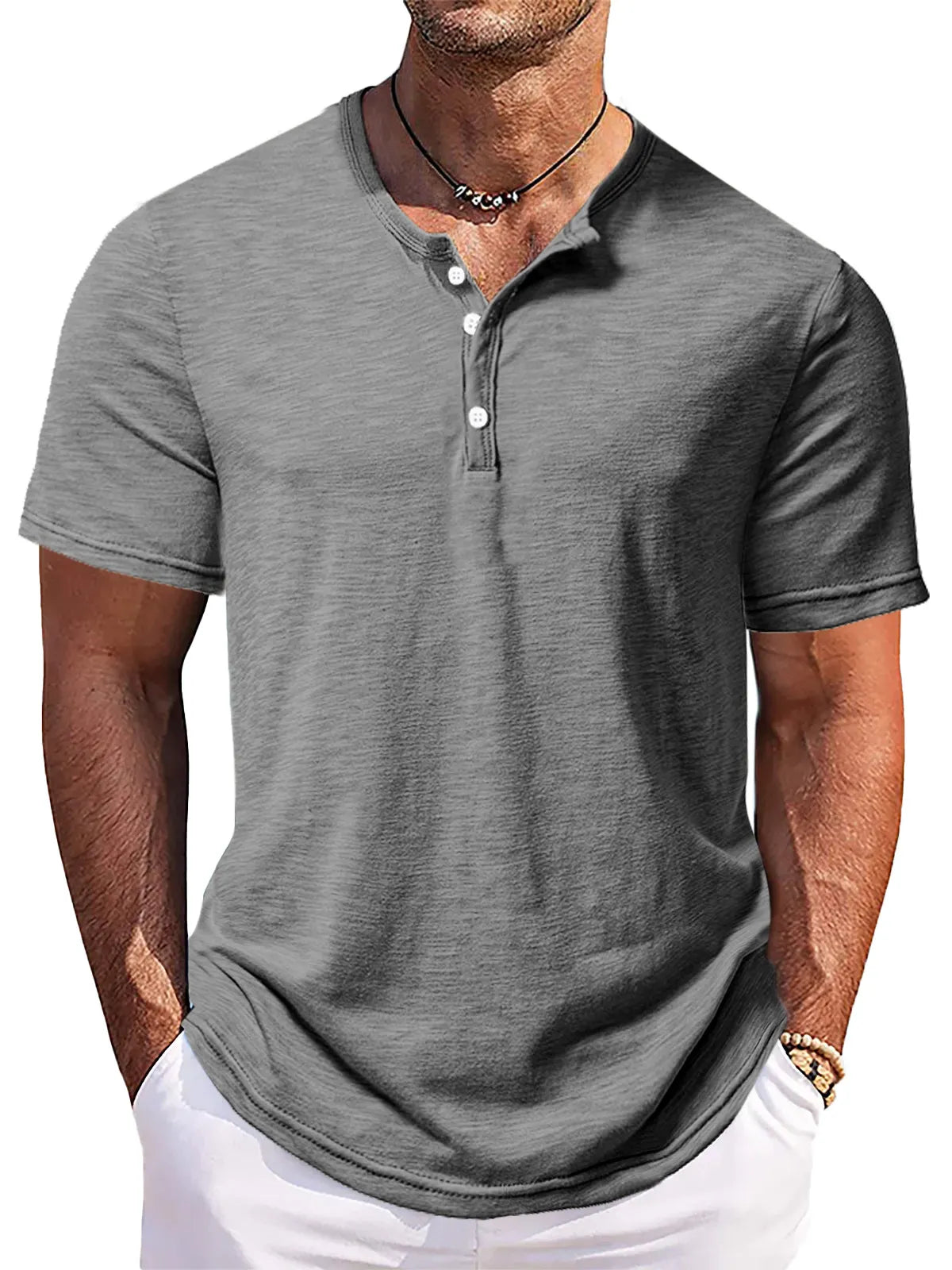 Men's Solid Color Comfort Button-down Short Sleeve Henley