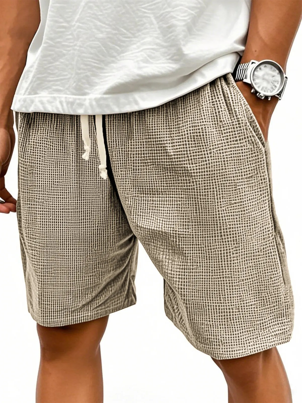Men's Comfortable Waffle Texture Lace-up Stylish Casual Loose Shorts