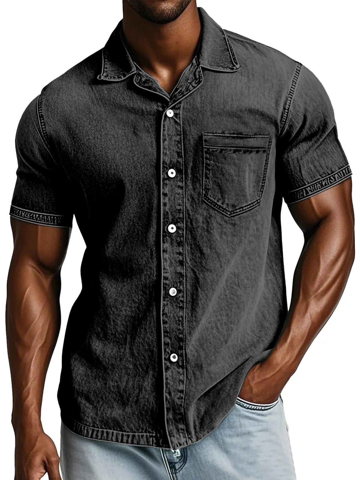 Men's Retro Solid Color Loose And Comfortable Lapel Short-sleeved Shirt