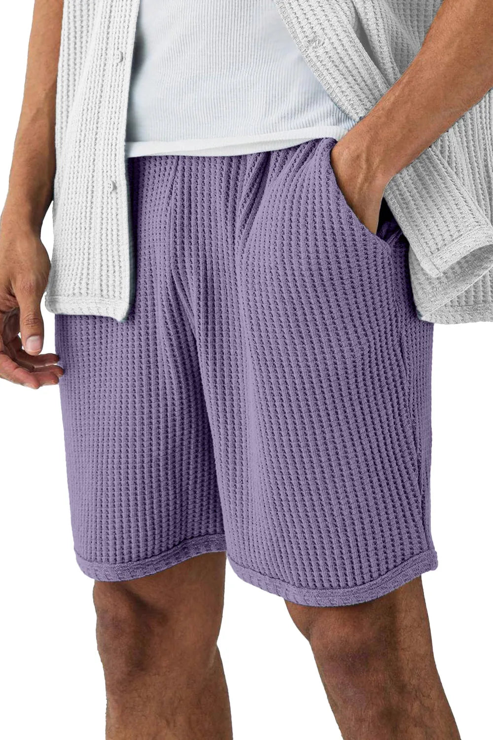 Men's Solid Color Everyday Waffle Casual Shorts