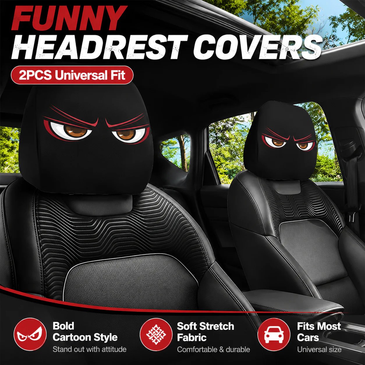 😆 Funny Cartoon Car Headrest Covers – 2PCS Universal Fit 🚗