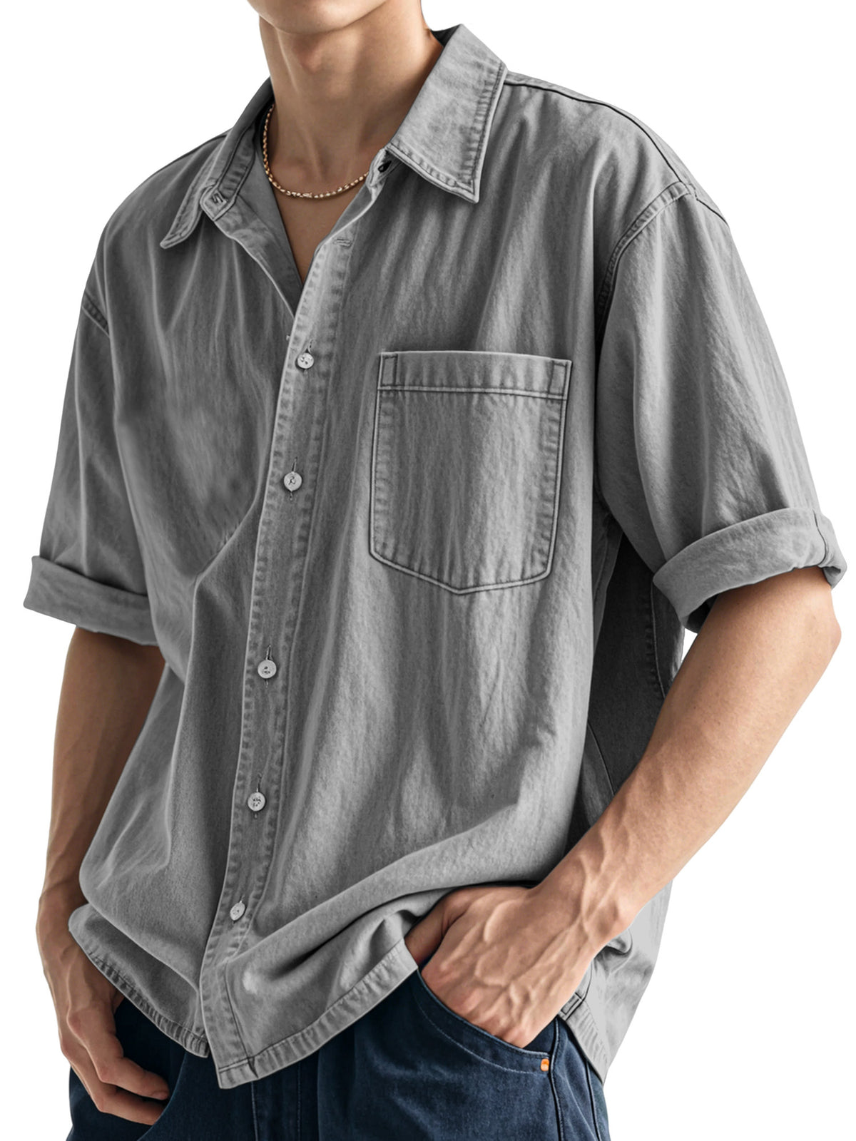 Men's Casual Simple Daily Solid Color Short Sleeve Shirt