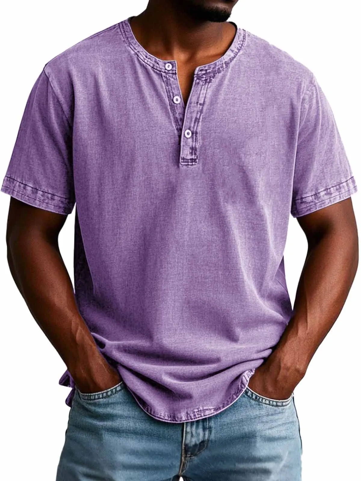 Men's Fashion Vintage Distressed Short Sleeve Henley Shirt