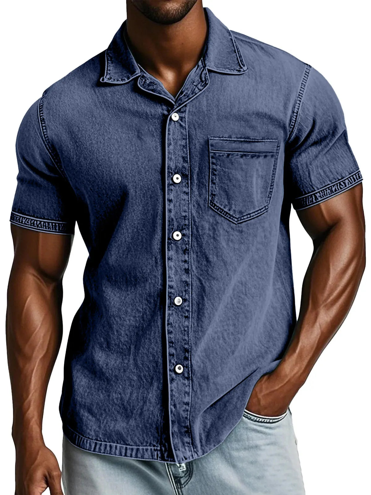 Men's Retro Solid Color Loose And Comfortable Lapel Short-sleeved Shirt