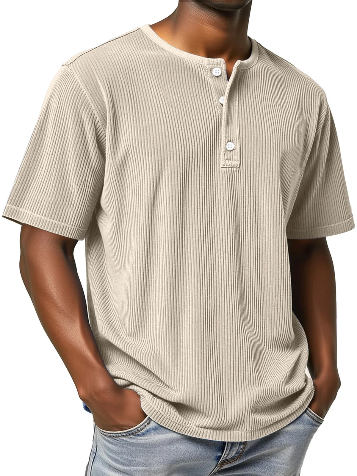 Men's Casual Simple Solid Color Pit Short-sleeved Henley Shirt