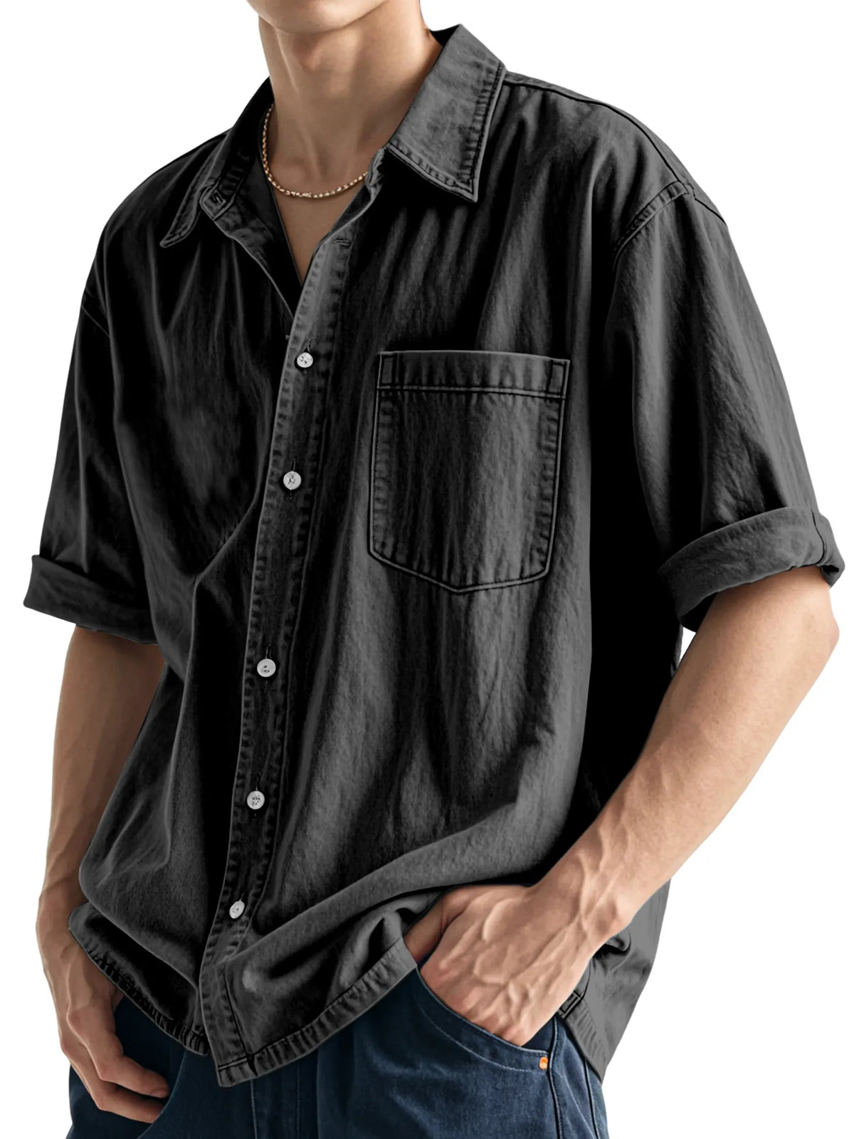 Men's Casual Simple Daily Solid Color Short Sleeve Shirt