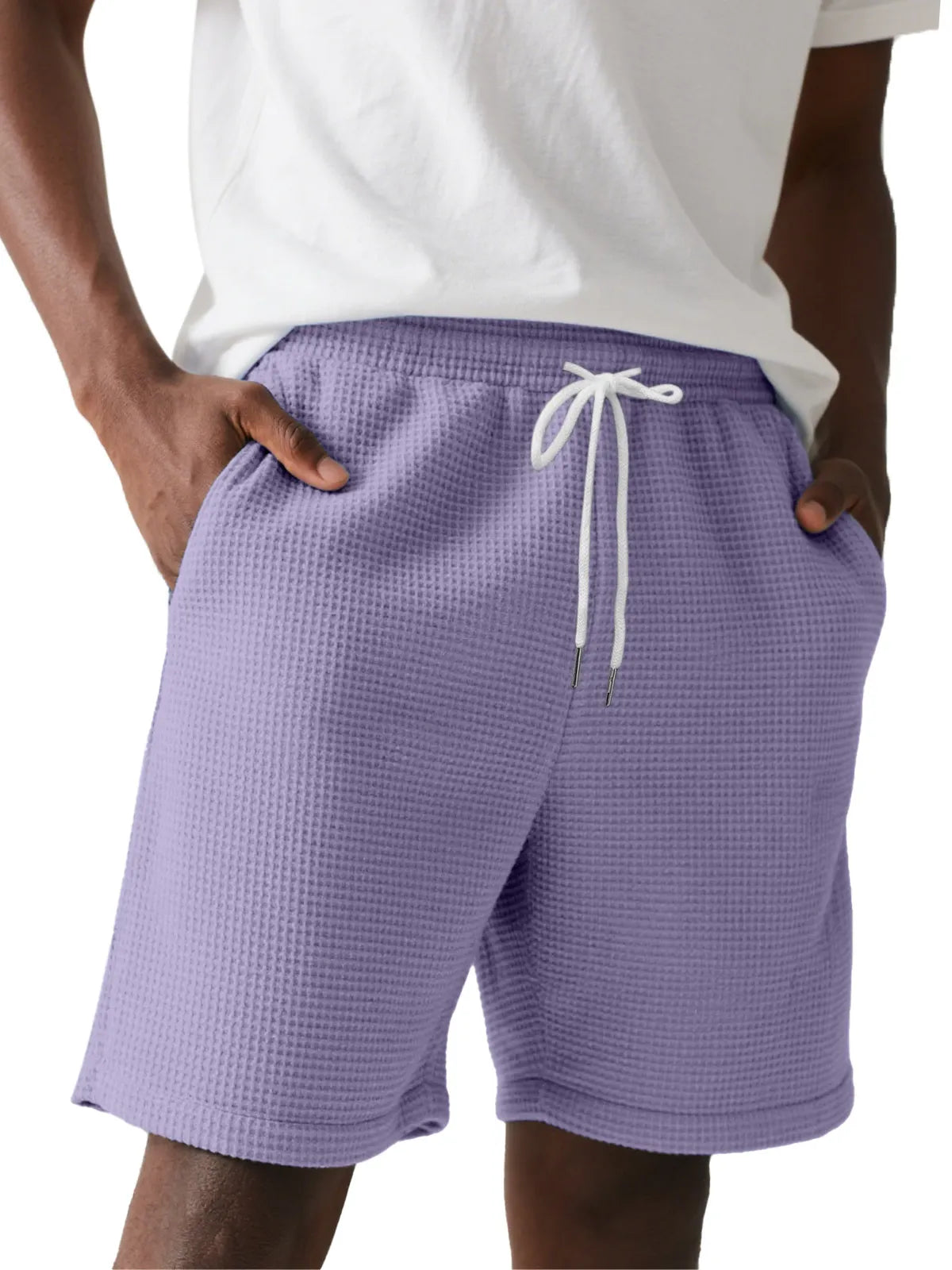 Men's Simple Solid Color Waffle Texture Casual Shorts