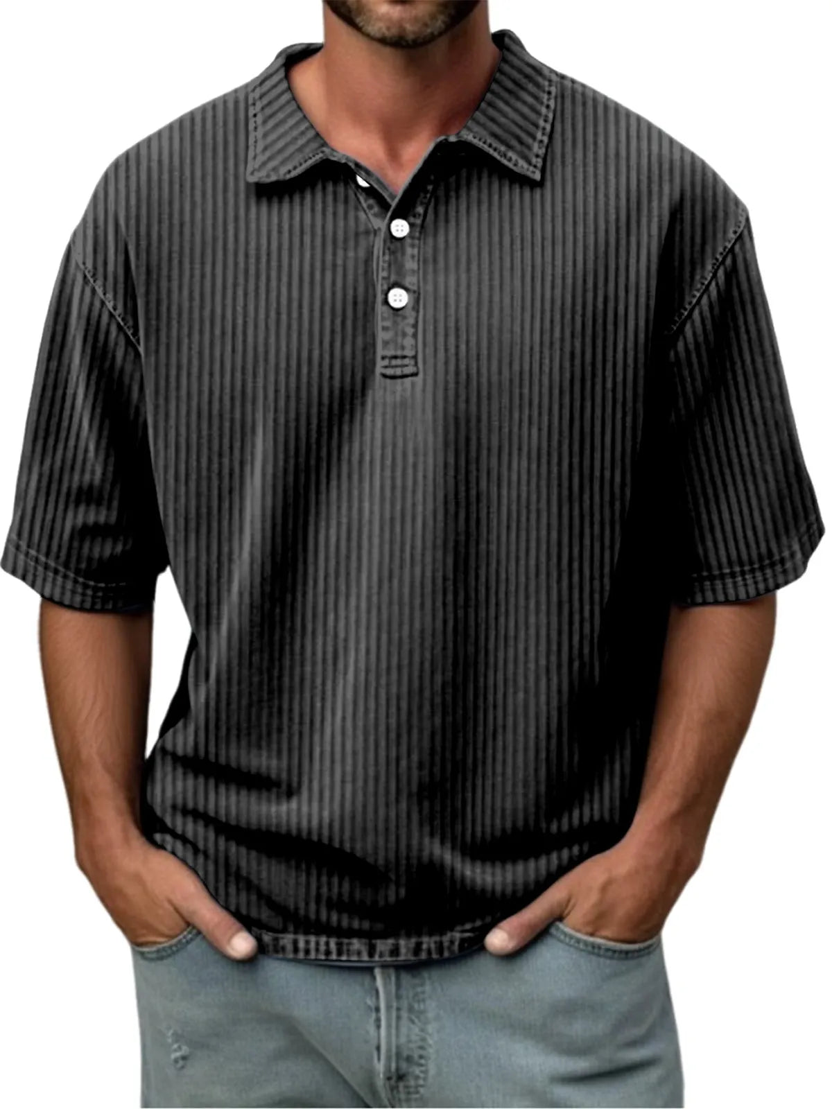 Men's Casual Solid Color Pit Lapel Short Sleeve Polo Shirt