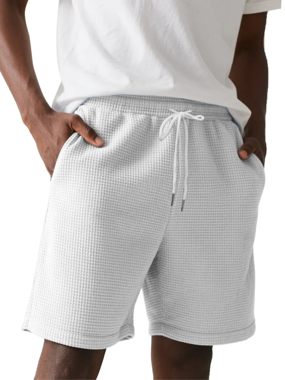 Men's Simple Solid Color Waffle Texture Casual Shorts