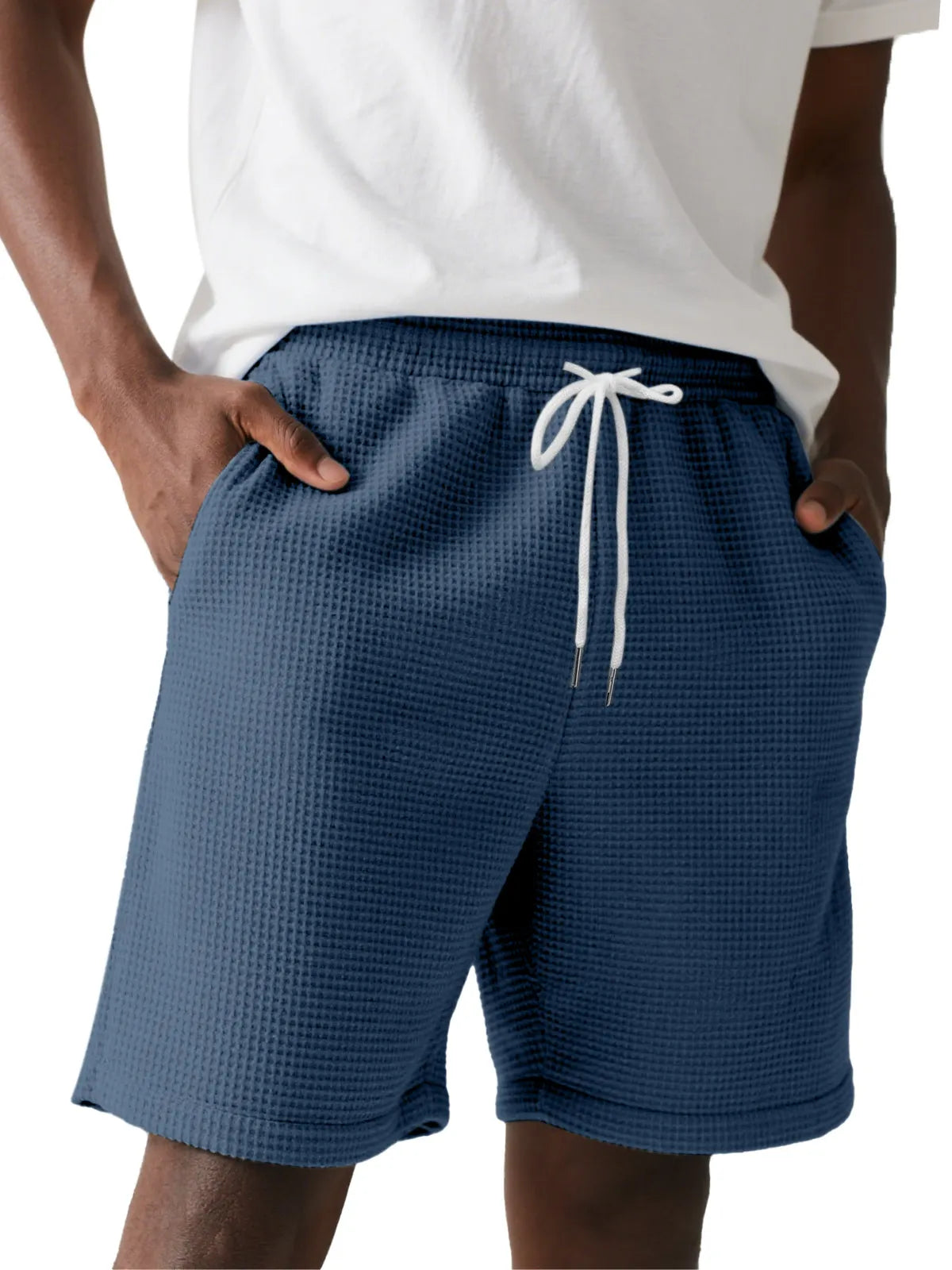 Men's Simple Solid Color Waffle Texture Casual Shorts