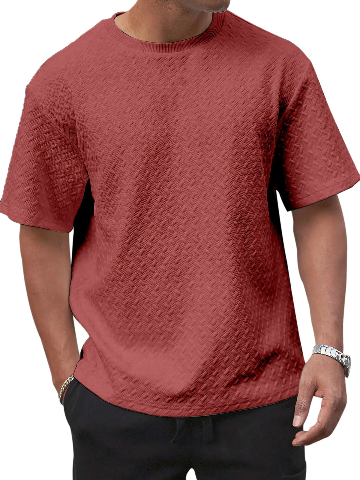 Men's Summer Simple Solid Color Texture Loose Round Neck Short-sleeved T-shirt