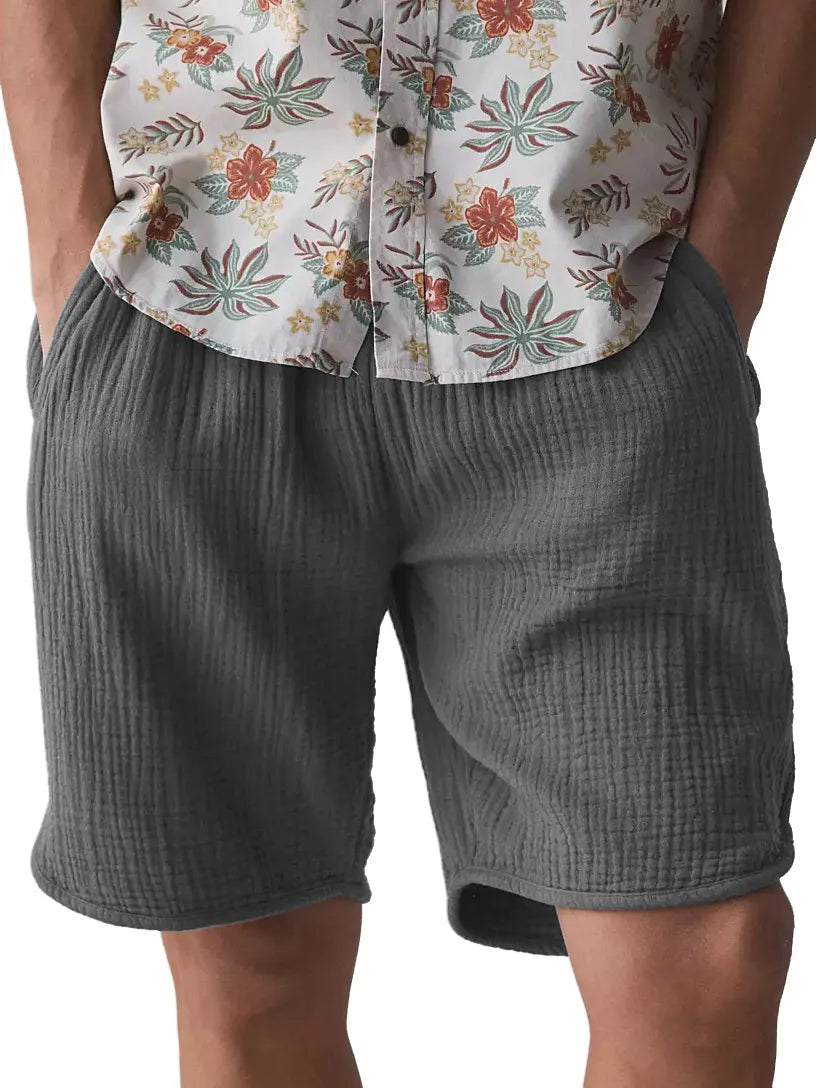 Men's Textured Cotton Pocket Casual Loose Versatile Shorts
