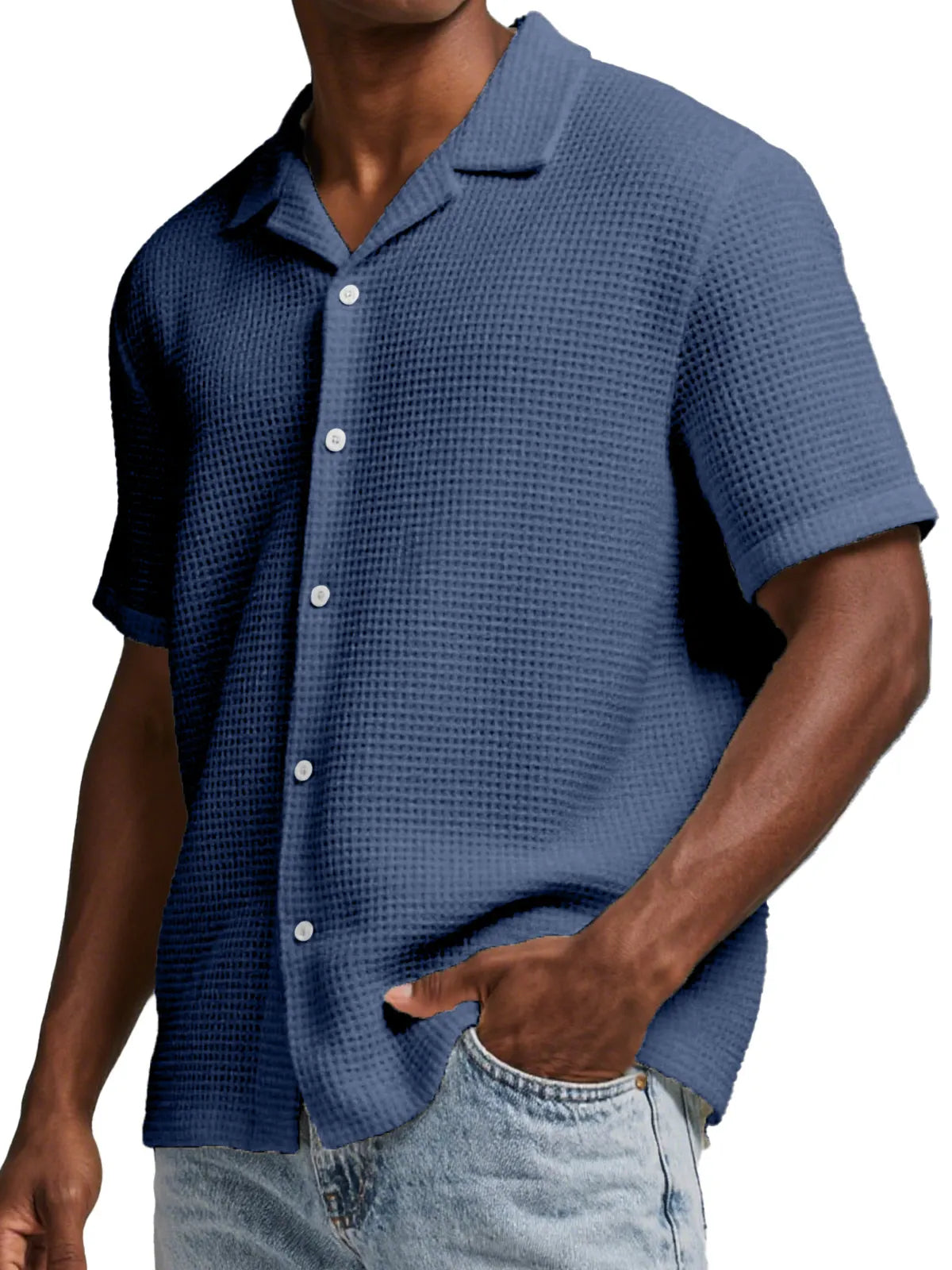 Men's Everyday Waffle Simple Lapel Short Sleeve Button-down Shirt