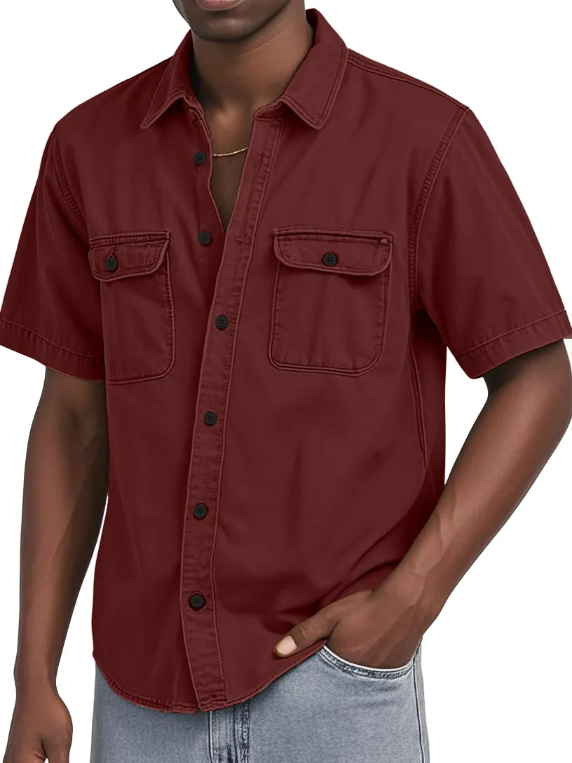 Men's Double Pocket Workwear Casual Short-sleeved Shirt