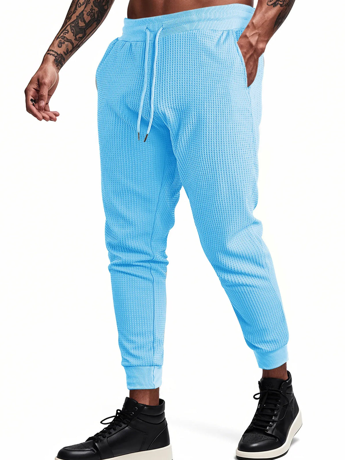 Men's Casual Breathable Solid Color Waffle Trousers