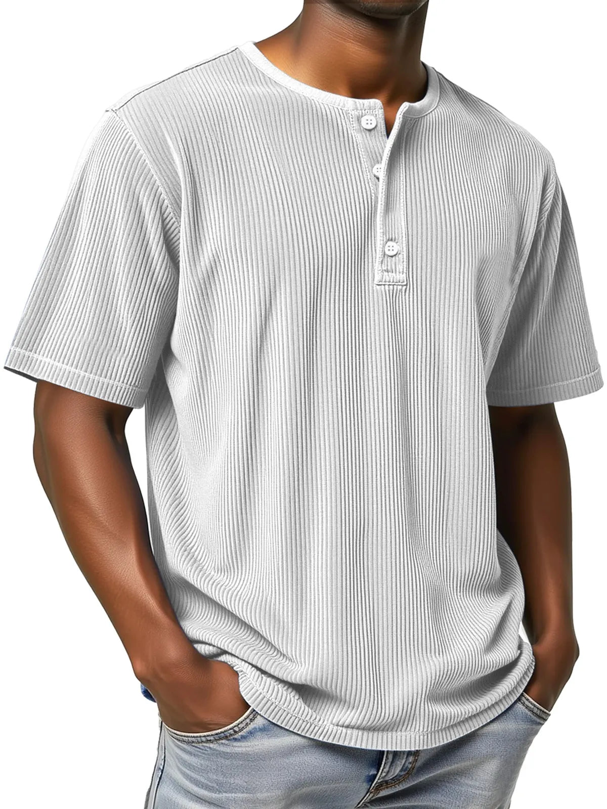 Men's Casual Simple Solid Color Pit Short-sleeved Henley Shirt