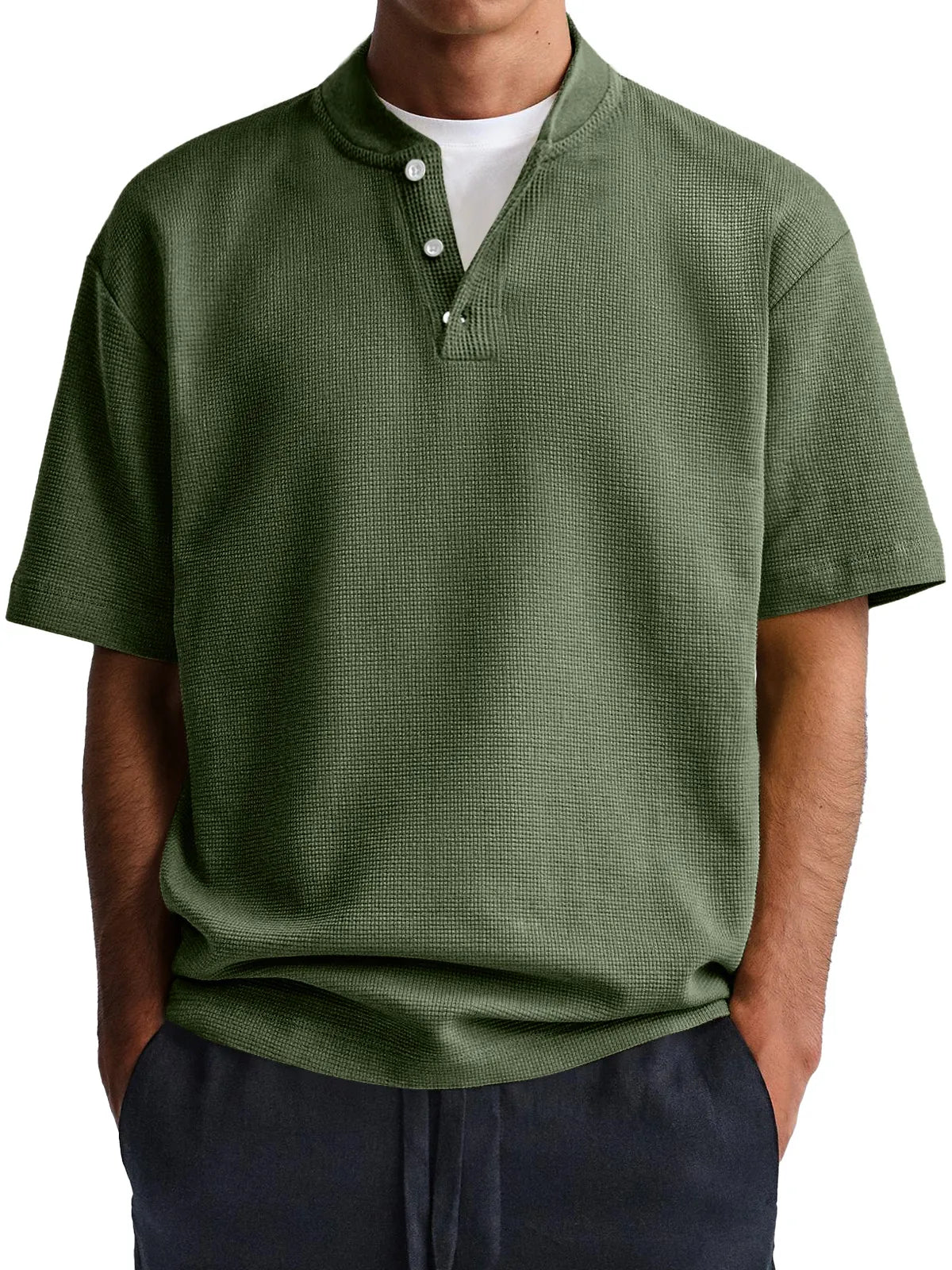 Men's Waffle Everyday Casual Comfort Solid Color Short Sleeve Henley