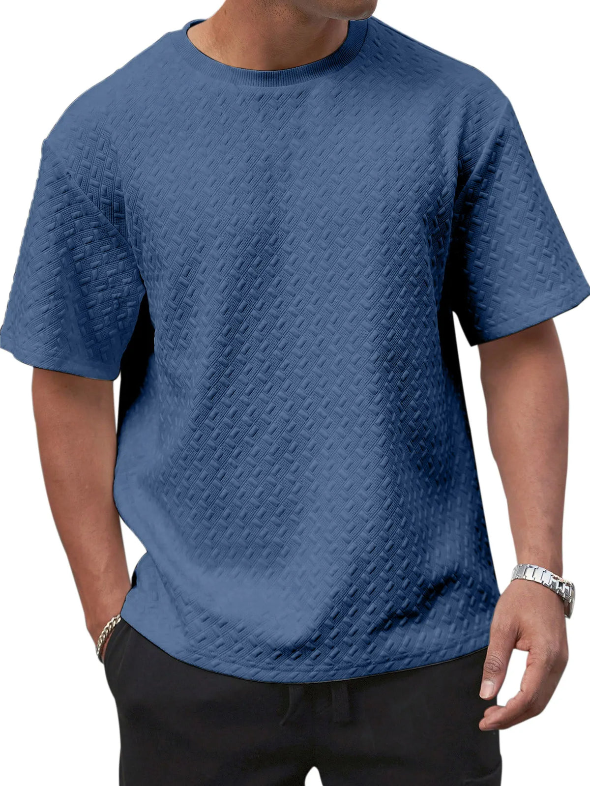 Men's Summer Simple Solid Color Texture Loose Round Neck Short-sleeved T-shirt