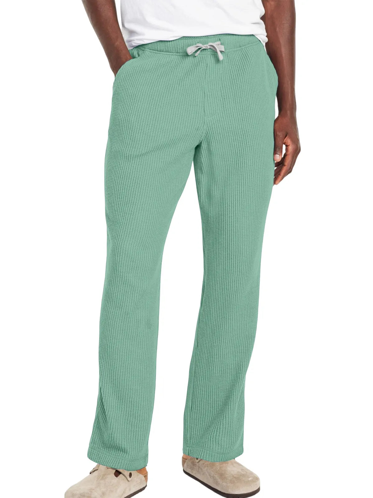Men's Everyday Solid Color Loose Waffle Comfort Trousers