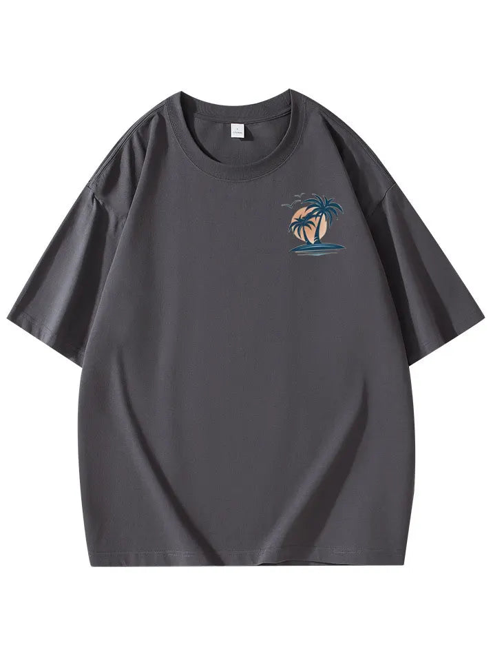 Men's Cotton Basic Casual Palm Tree Print Comfortable Short-sleeved T-shirt