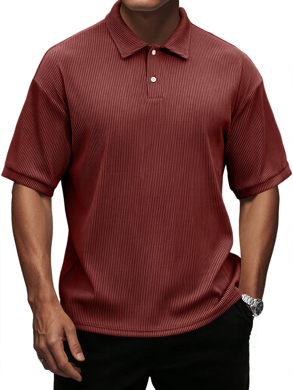 Men's Fashion Casual Pit Lapel Button Solid Color Short Sleeve POLO Shirt