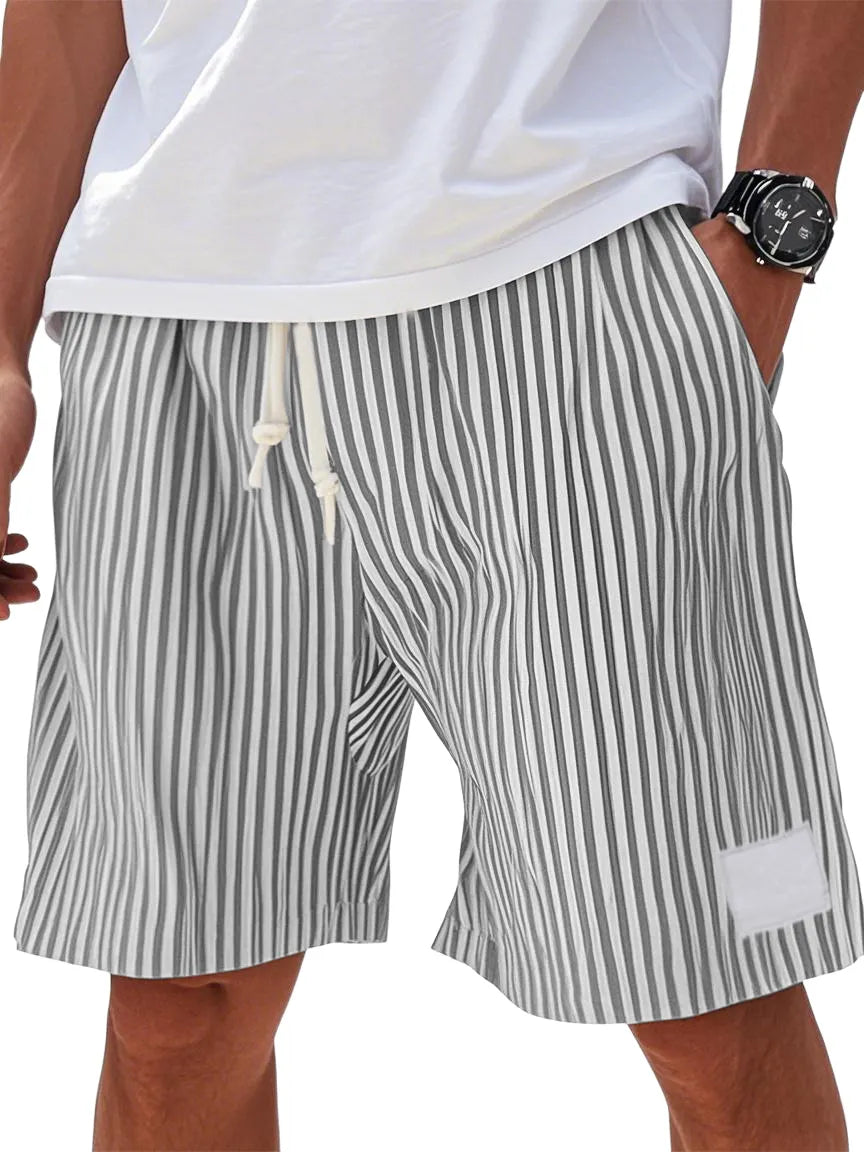 Mens Summer Stripe Logo Pocket Beach Casual Shorts