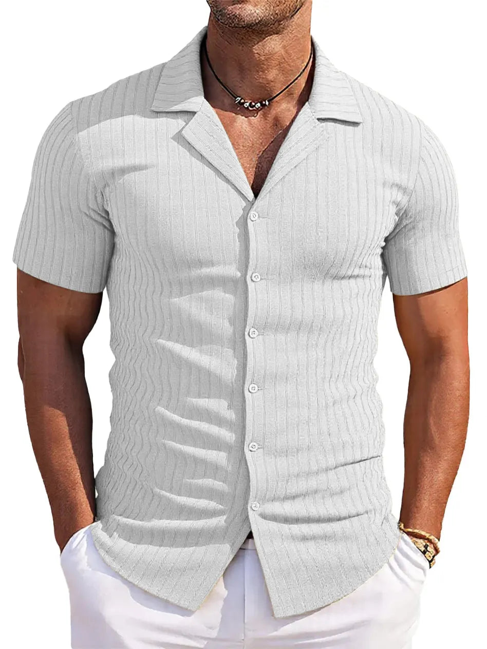 Men's Casual Solid Color Jacquard Short-sleeved Cardigan