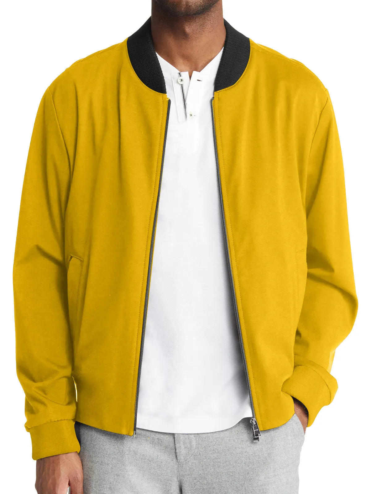 Men's Casual Stand Collar Zipper Pocket Solid Color Baseball Uniform Jacket