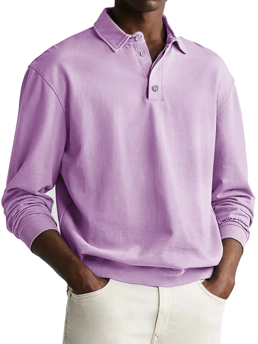 Men's Retro Distressed Comfortable Long Sleeve Lapel Polo Shirt