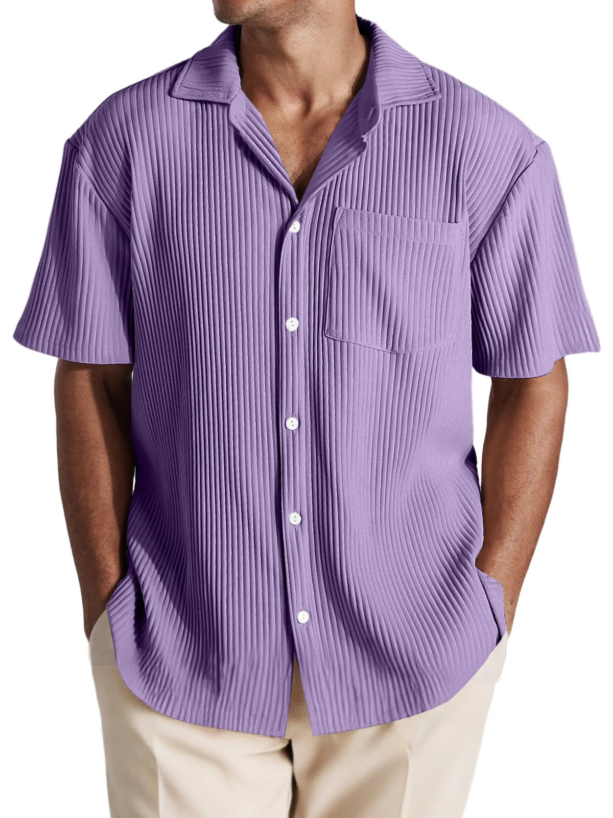 Men's Casual Pit Lapel Button-Down Comfortable Short-Sleeved Shirt