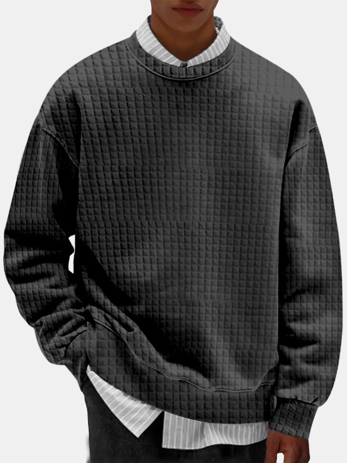 Men's Casual Solid Color Comfortable Small Square Round Neck Sweatshirt