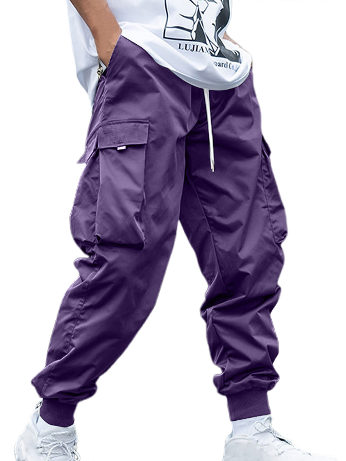 Men's Retro Casual Multi-pocket Elastic Waist Solid Color Trousers