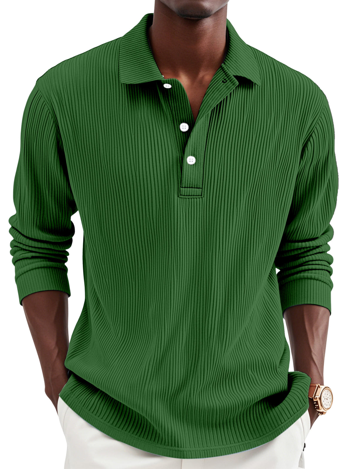 Men's Daily Simple Solid Color Pit Lapel Button-up Polo Shirt