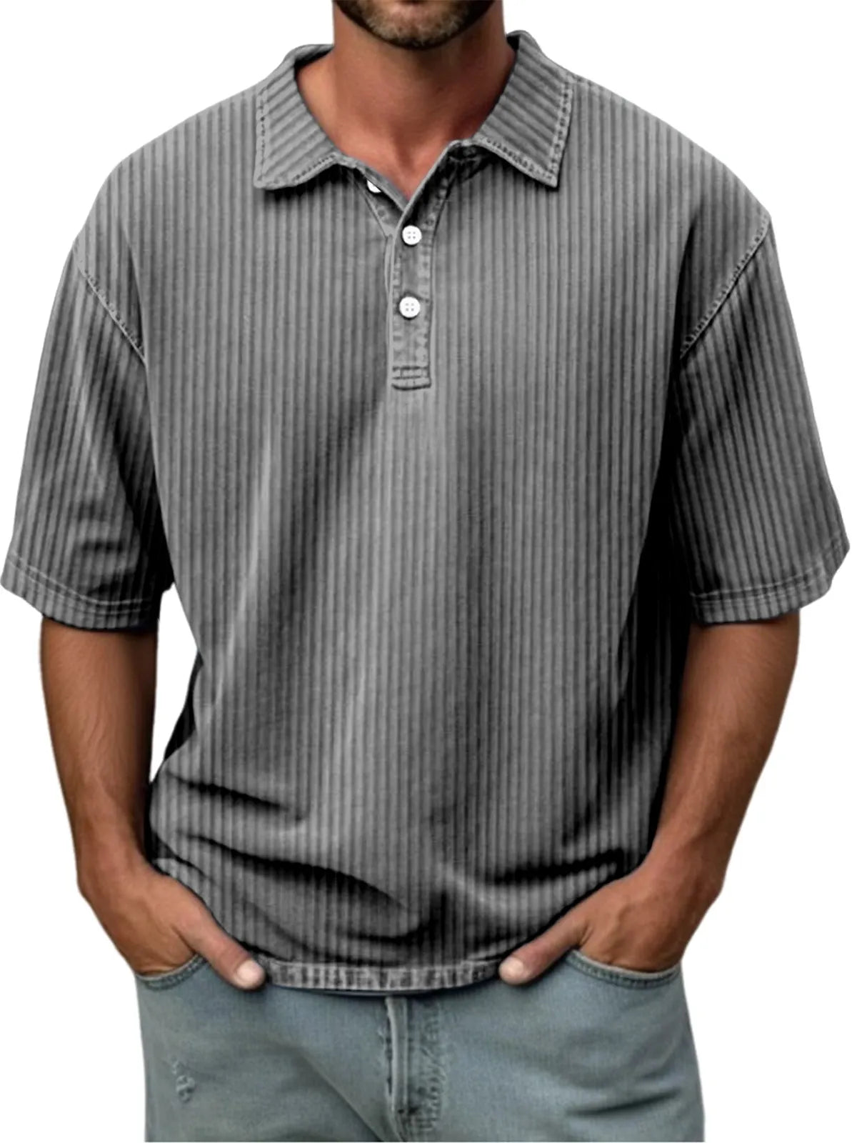 Men's Casual Solid Color Pit Lapel Short Sleeve Polo Shirt