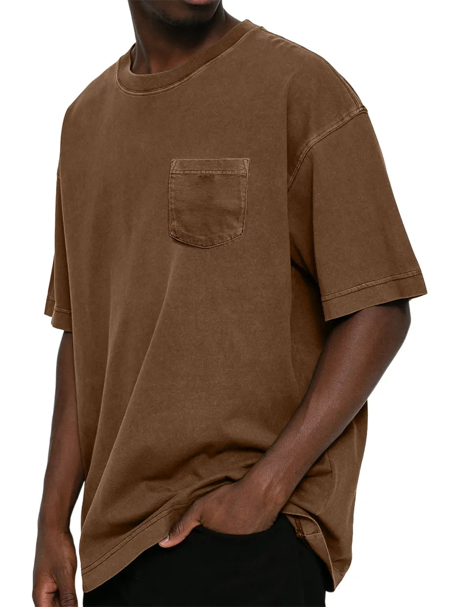 Men's Retro Distressed Washed Pocket Short-sleeved T-shirt