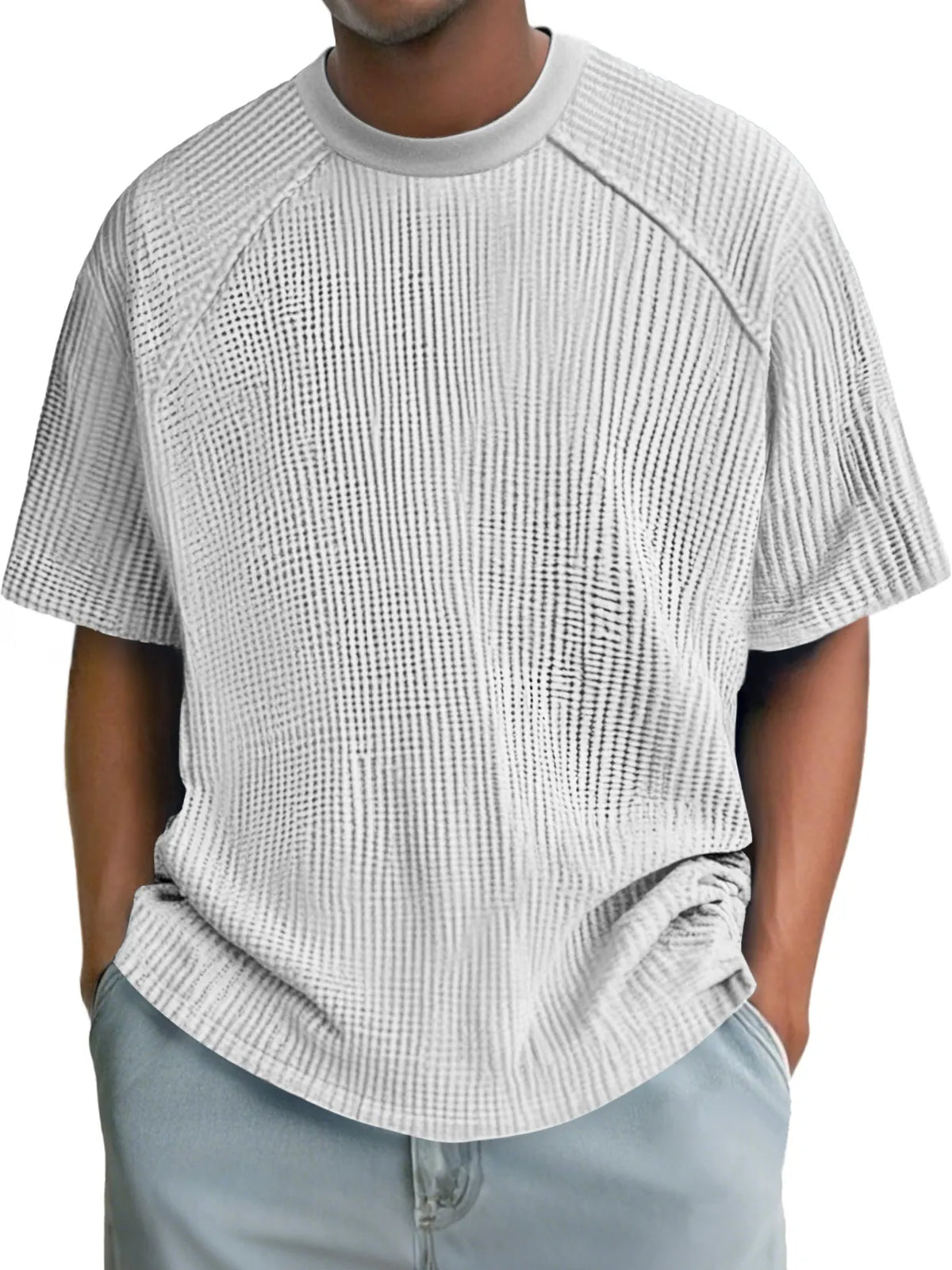 Men's Fashion Waffle Raglan Round Neck Comfortable Short Sleeve T-Shirt