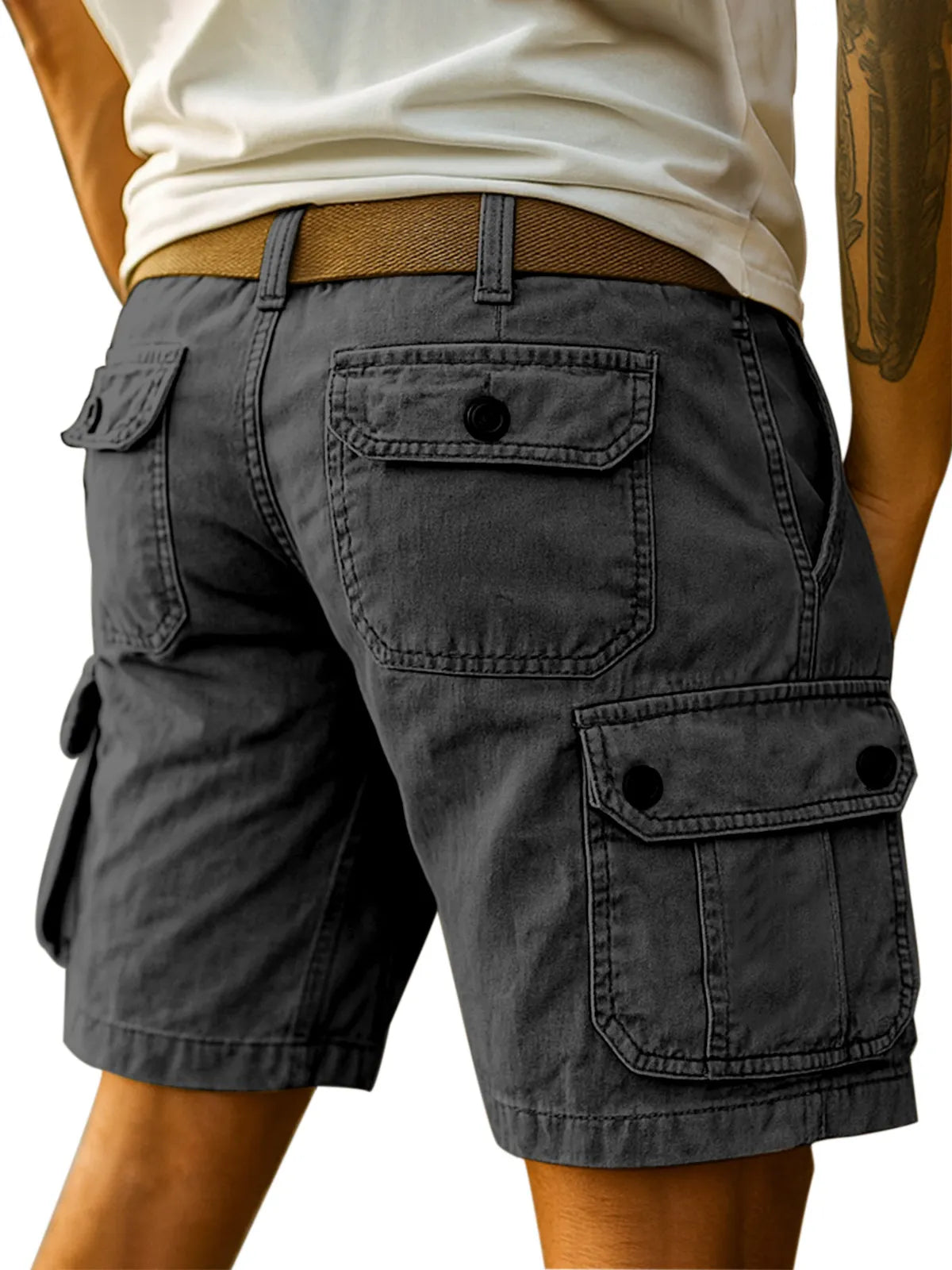 Men's Simple Everyday Solid Color Cotton Multi-pocket Casual Overalls