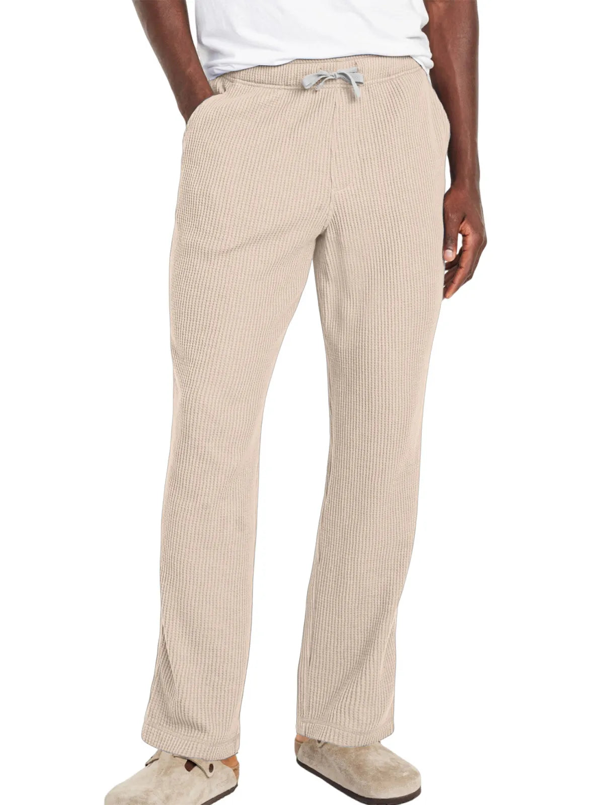 Men's Everyday Solid Color Loose Waffle Comfort Trousers