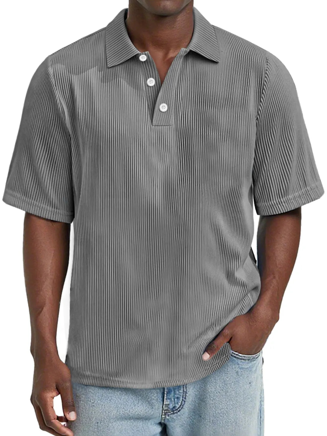 Men's Daily Rip Texture Casual Lapel Button Short-sleeved Polo Shirt