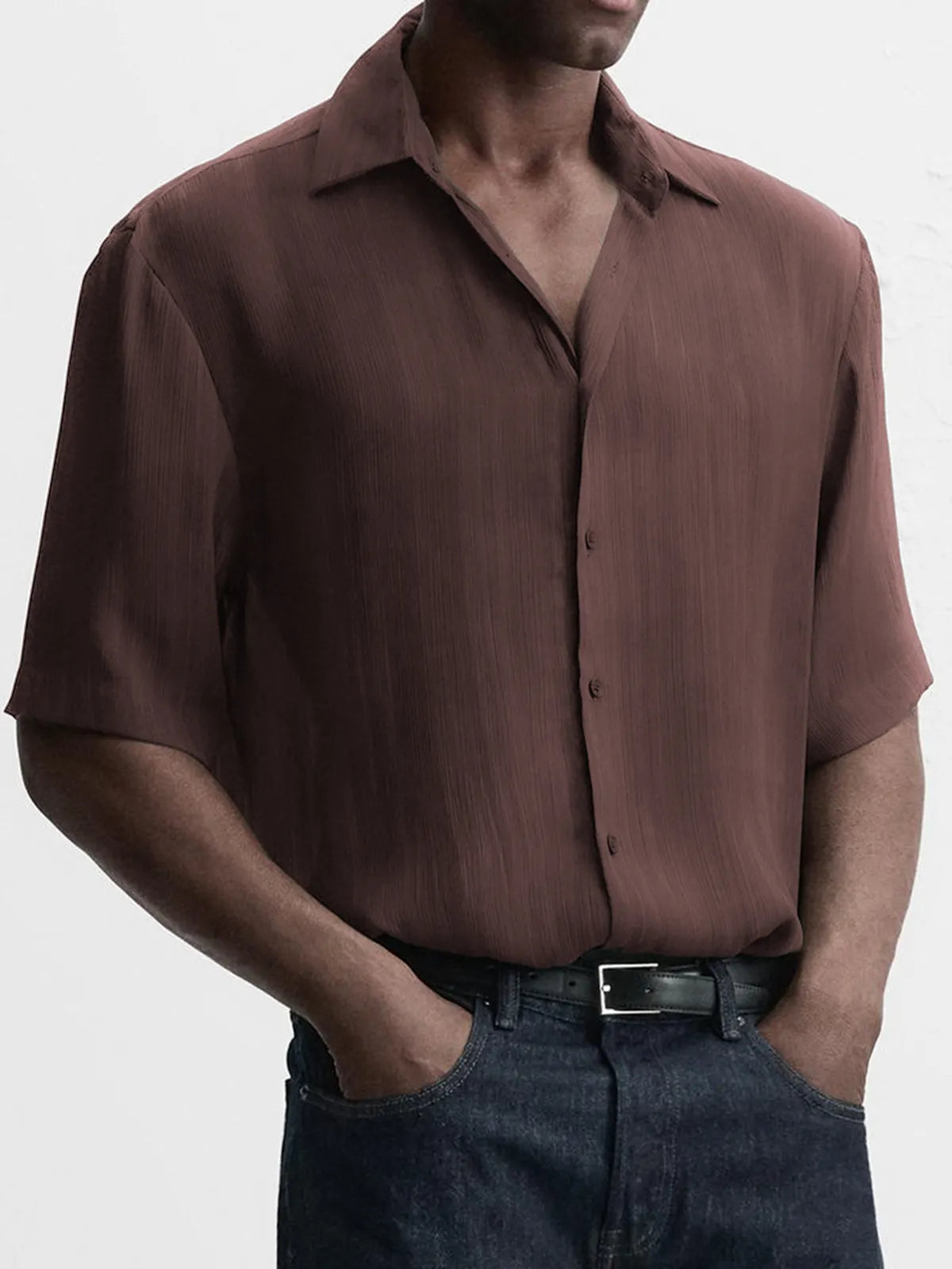 Men's Breathable Textured Casual Short Sleeve Basic Shirt
